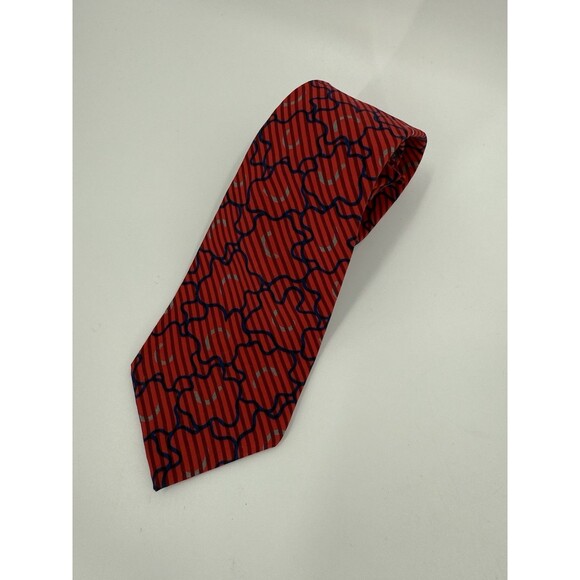 Vintage Prima Italy Red Silk Tie Geometric Made USA Business Work Hand Sewn - Picture 4 of 7